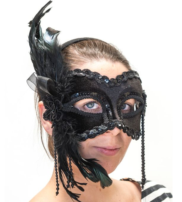 Interalia Black Feather Mask with Beads